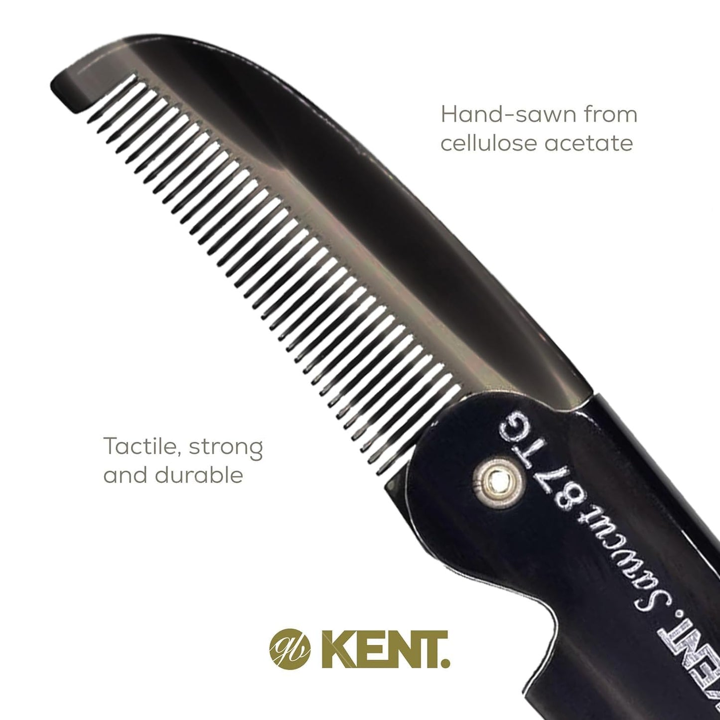 Kent 87T Black Graphite Handmade Folding Pocket Comb for Men, Fine Tooth Hair Comb Straightener for Everyday Grooming Styling Hair, Beard or Mustache
