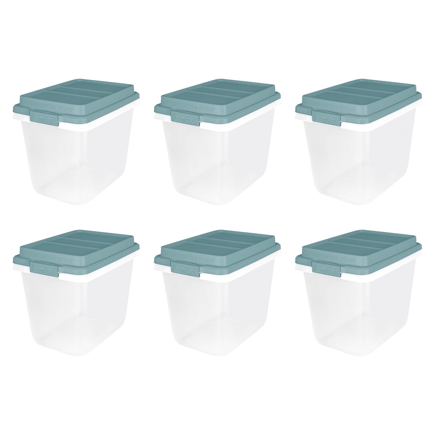 Hefty 6 Pack 32 Quart Lift Off Stackable Plastic Storage Bin and Lid, Smoke Blue