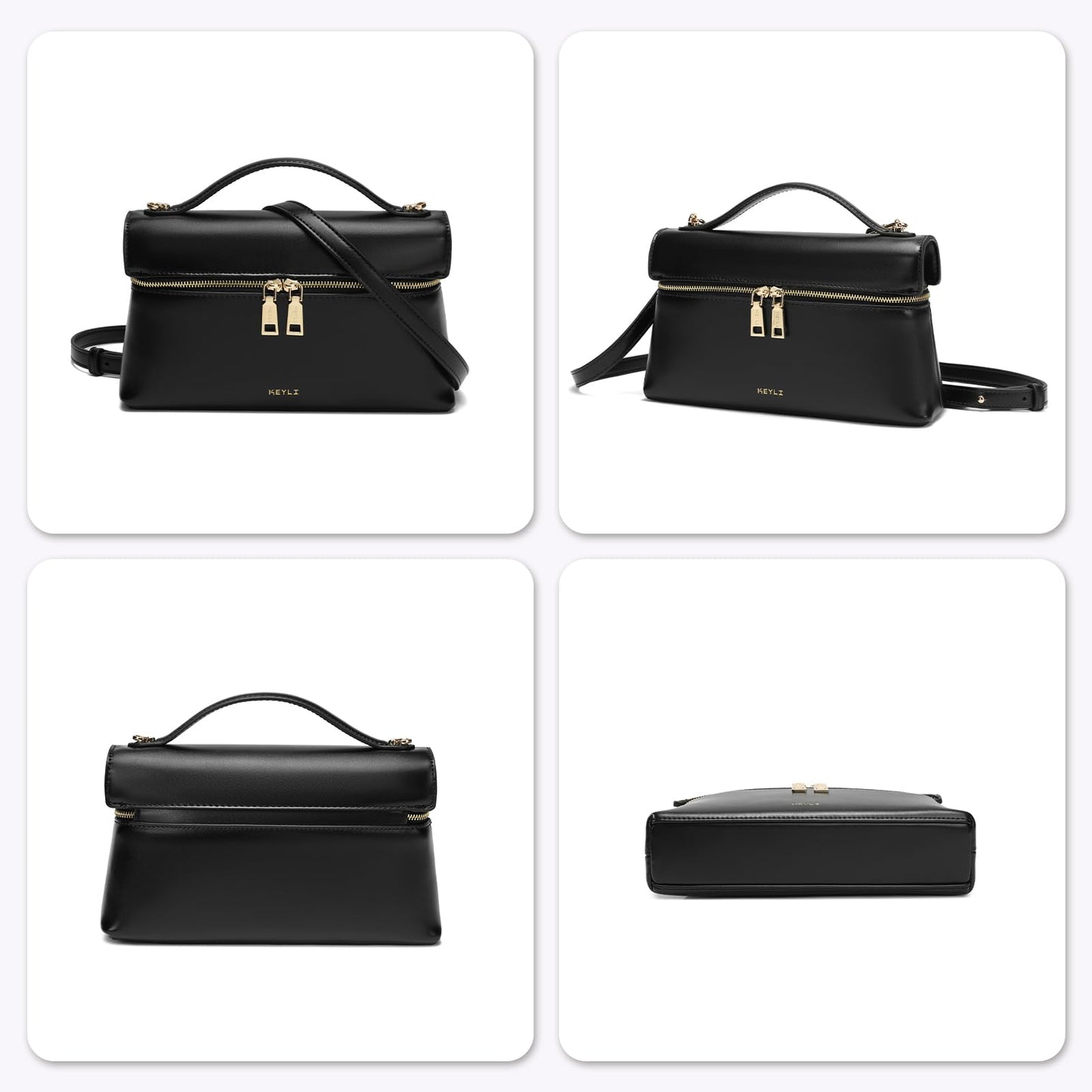 Keyli Women's Crossbody Bag Small Top-Handle Pouch Purse Fashion Designer Shoulder Handbag Trendy Quiet Leather Purse Black