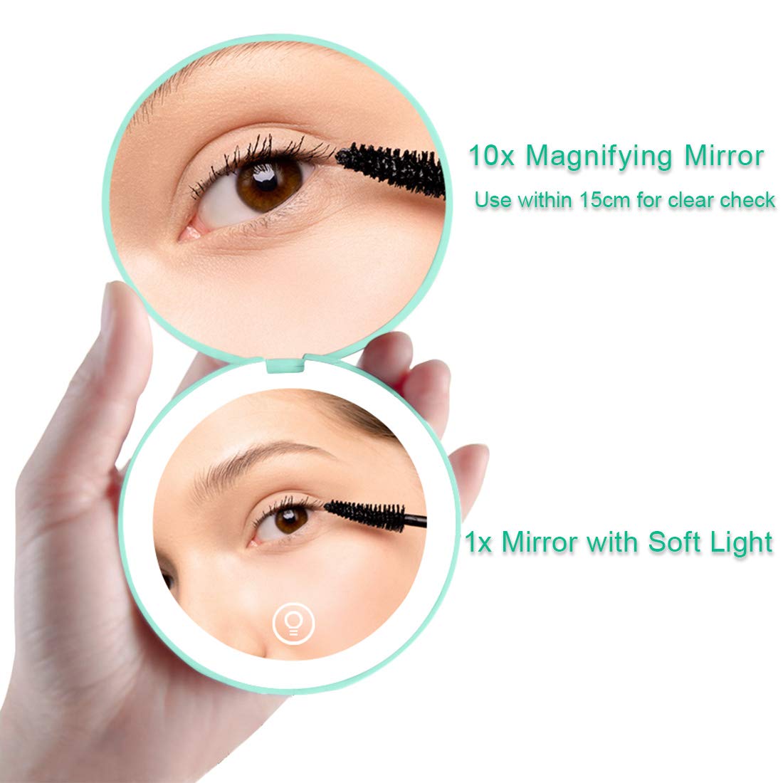 Milishow Compact Mirror with LED Light,1x/10x Magnifying Rechargeable Mirror,3.5in, Dimmable Travel Mirror for Purse,Pocket,Handheld 2-Sided Makeup