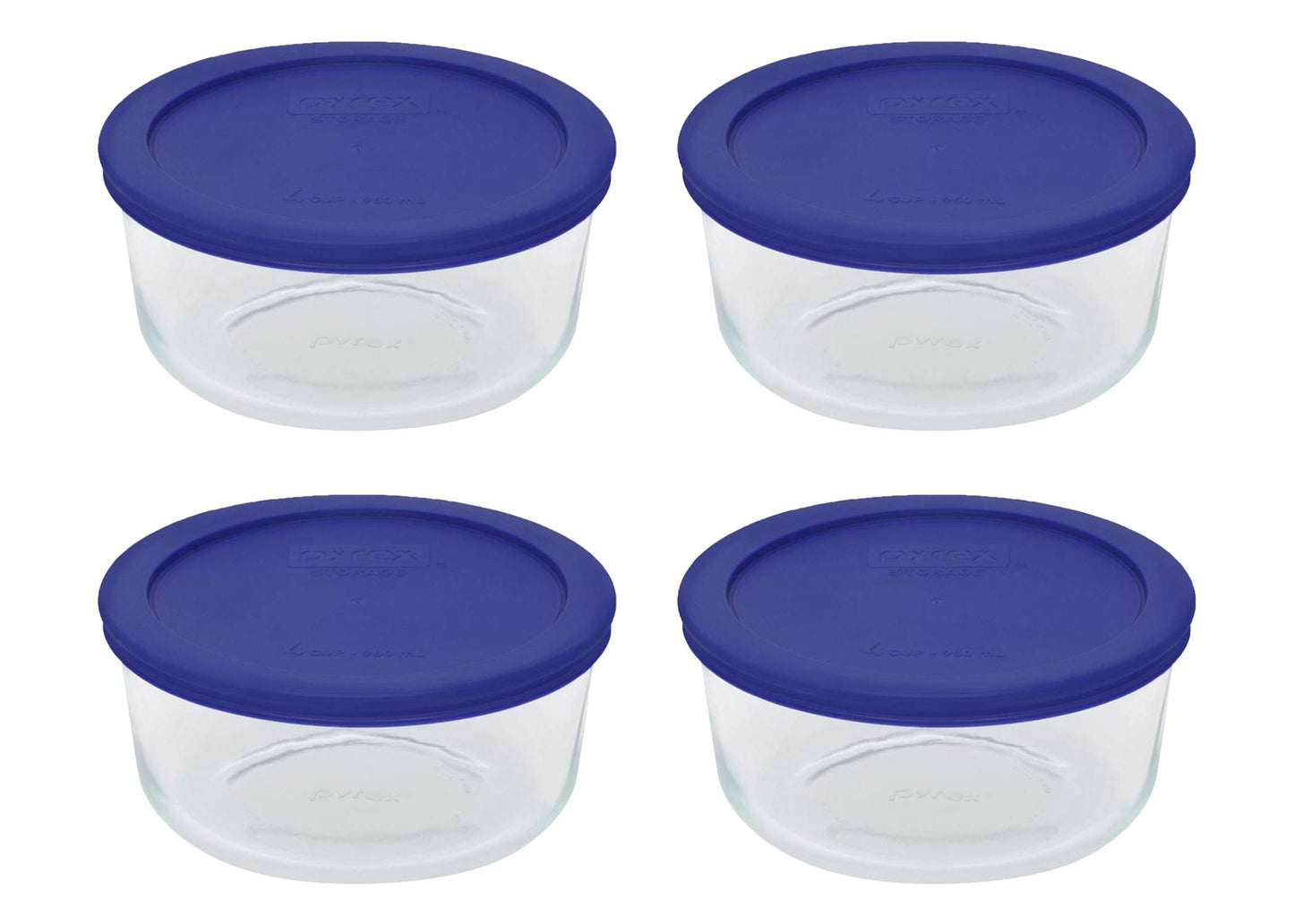Pyrex 7201 Glass Bowls & 7201-PC Cadet Blue Lids Made in the USA (4)