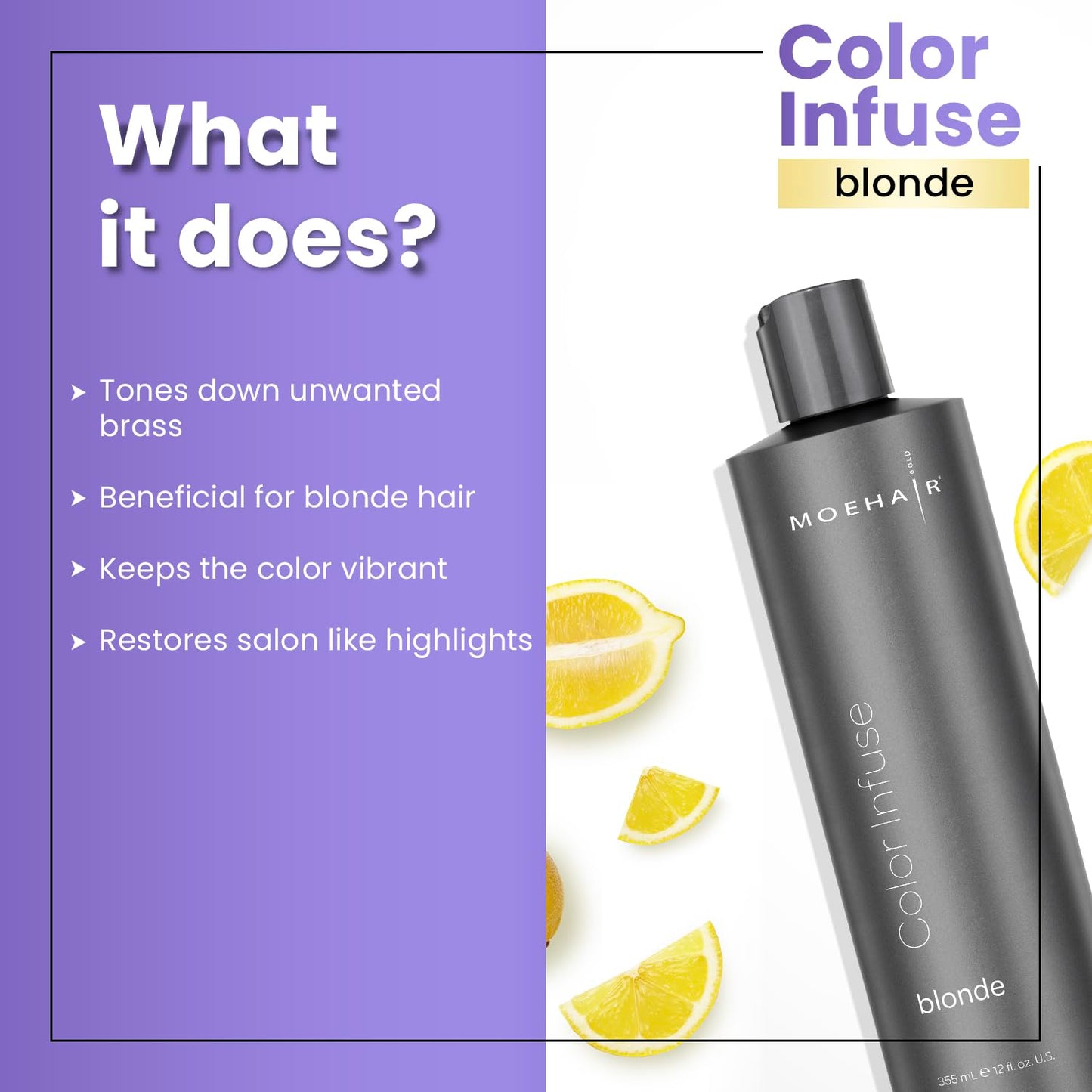 MOEHAIR Color Infuse Blonde - 12 Fl. Oz | Purple Toner for Blonde Hair | Neutralizes Brassiness and Unwanted Yellow Tones | Salon-Grade Hair Toner