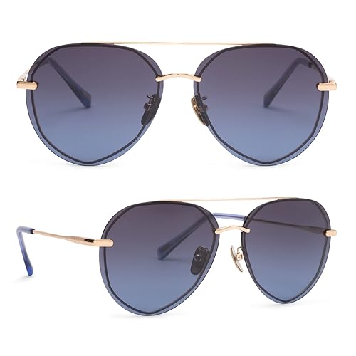 DIFF Lenox Gold + Blue Gradient, Designer Oversized Aviator Sunglasses for Women UV400 Polarized