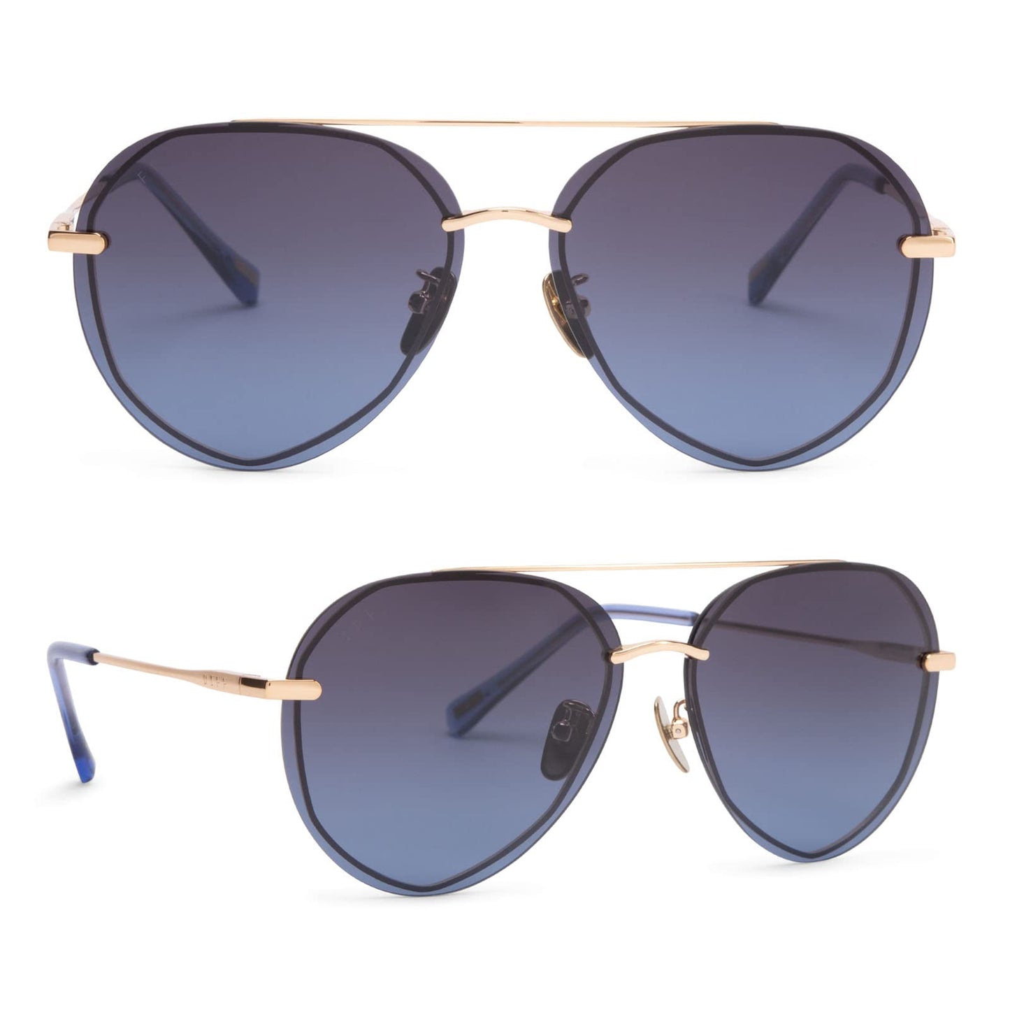 DIFF Lenox Gold + Blue Gradient, Designer Oversized Aviator Sunglasses for Women UV400 Polarized
