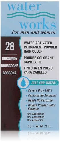 Water Works Water Activated Permanent Powder Hair Color for Men and Women, #28 Burgundy