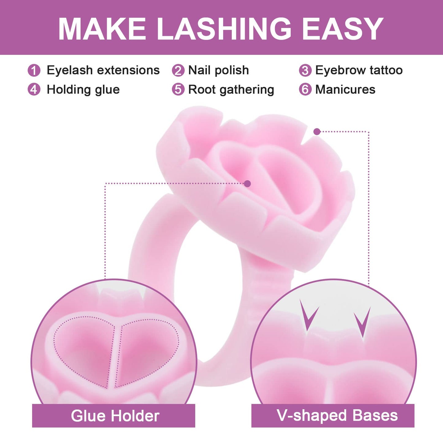 ZXMFDZ 100PCS Glue Rings Lash Rings for Glue, Pigment Rings for Eyelash Extensions Eyelash Glue Holder Lash Glue Ring Smart Disposable Cups Pink