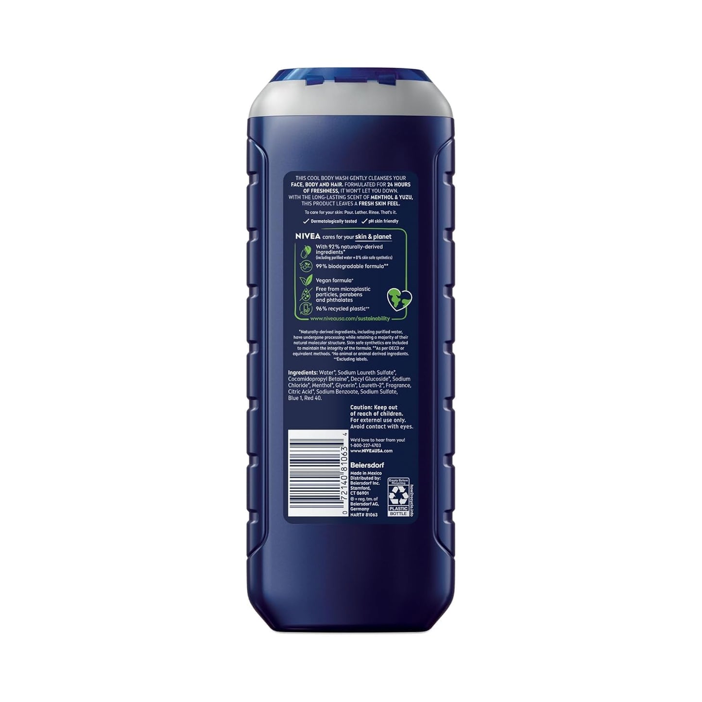 NIVEA FOR MEN Body Wash Cool 16.90 oz (Pack of 8)