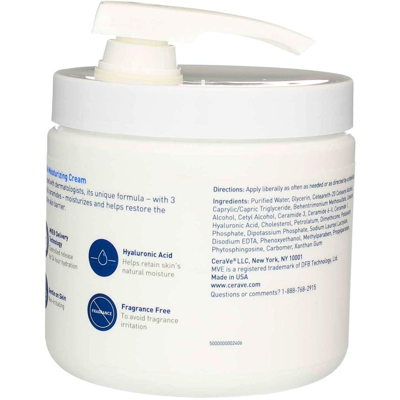 CeraVe Moisturizing Cream | 16 Ounce with Pump | Daily Face and Body Moisturizer for Dry Skin (Pack of 2)