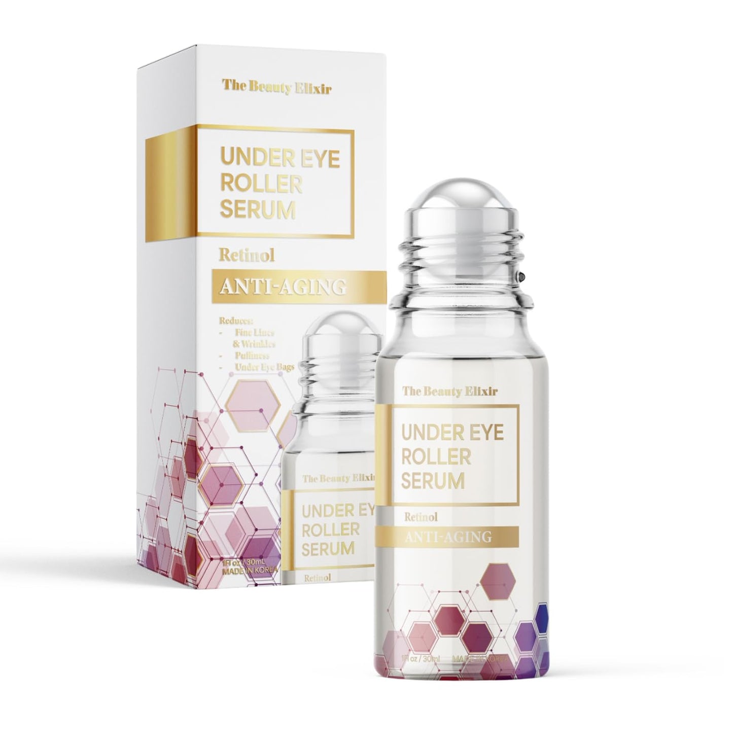 The Beauty Elixir Retinol Eye Roller For Puffy Eyes & Dark Circles - Brightens Under Eyes - Crow's Feet Treatment - Dermatologist Tested, Natural