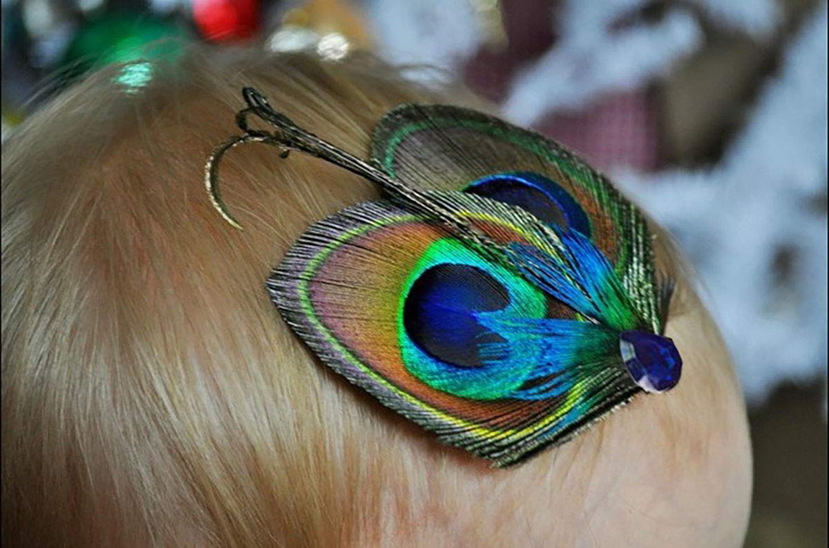 Women Bohemian Peacock Feather Hair Clip Hair Pin Elegant Fascinator Wedding Dance Party Headdress Headwear Hair Accessory Sequined Showgirl Headpiece