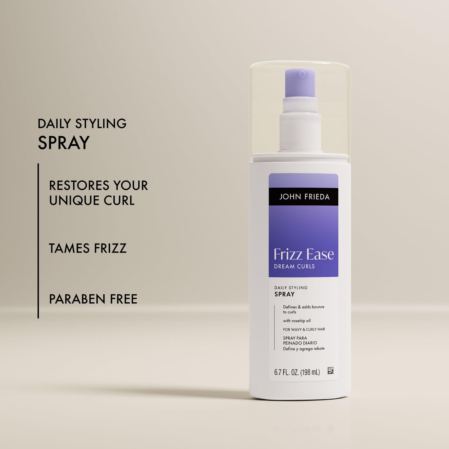 John Frieda Frizz Ease Dream Curls Daily Styling Spray, Frizz Control Spray for Curly Hair, 6.7 Fl Oz, Pack of 2