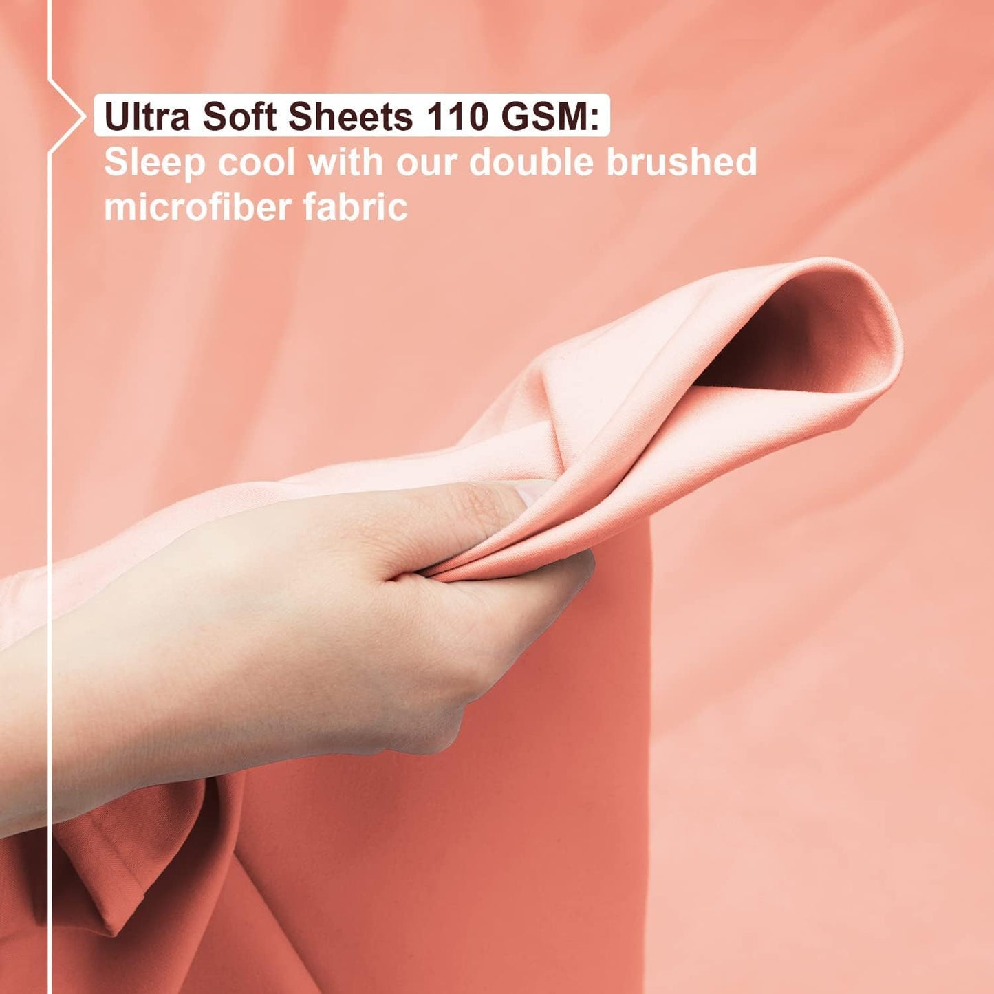 Empyrean King Size Sheets Set - 110 GSM 6 Piece King Sheets, Bed Sheets for King Size Bed, Double Brushed King Bed Sheets & Pillowcases - Misty Rose