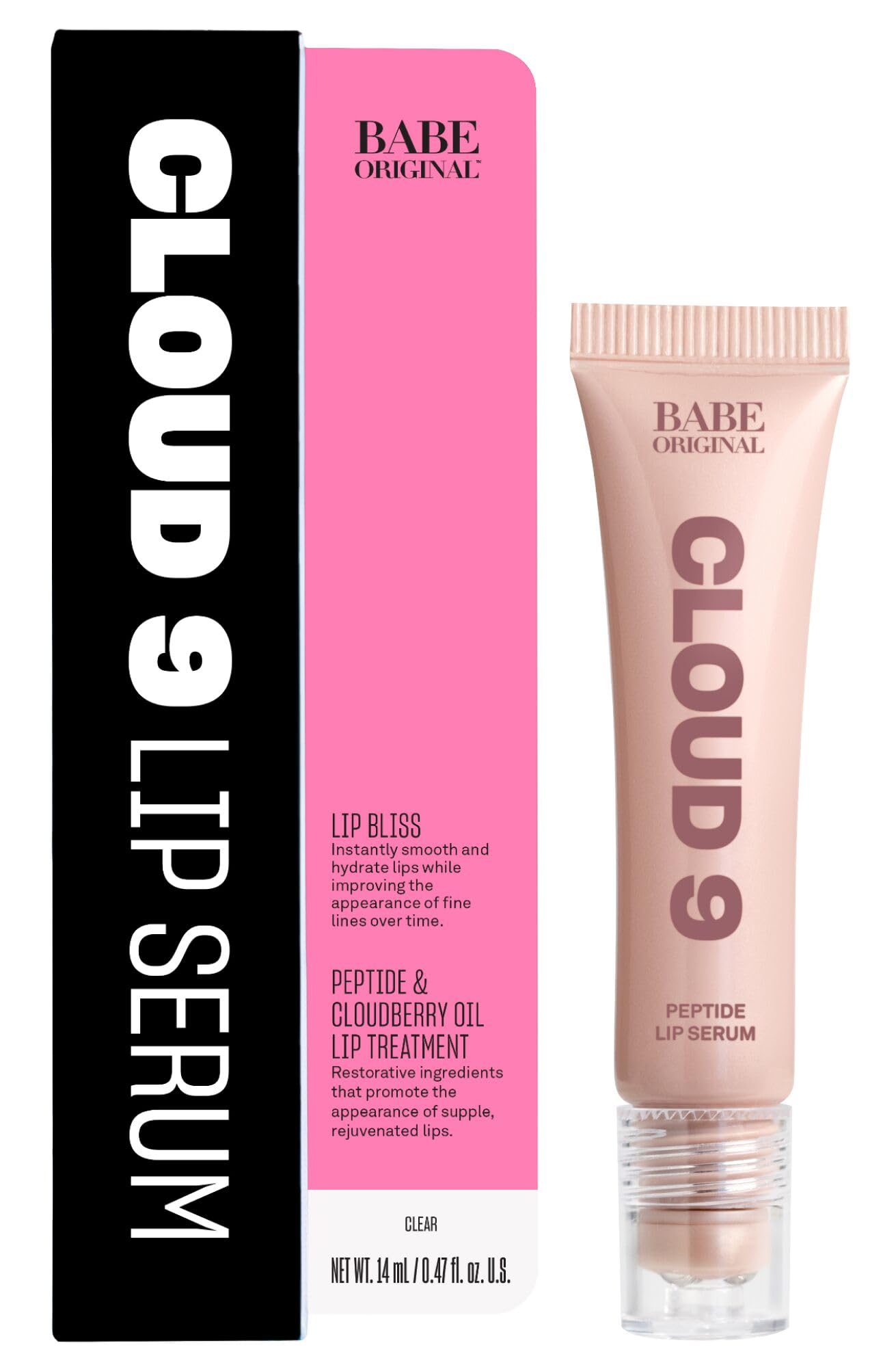 BABE ORIGINAL Cloud 9 Peptide Lip Serum | Daily Lip Treatment with Cloudberry Oil, Mushroom Extracts, Hyaluronic Acid for Dryness & Fine Lines |