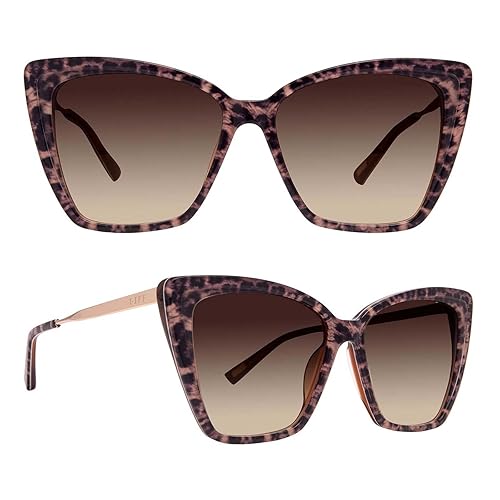 DIFF Becky II Designer Oversized Cat Eye Sunglasses for Women | Leopard Tortoise + Brown Gradient | 100% UV Protection