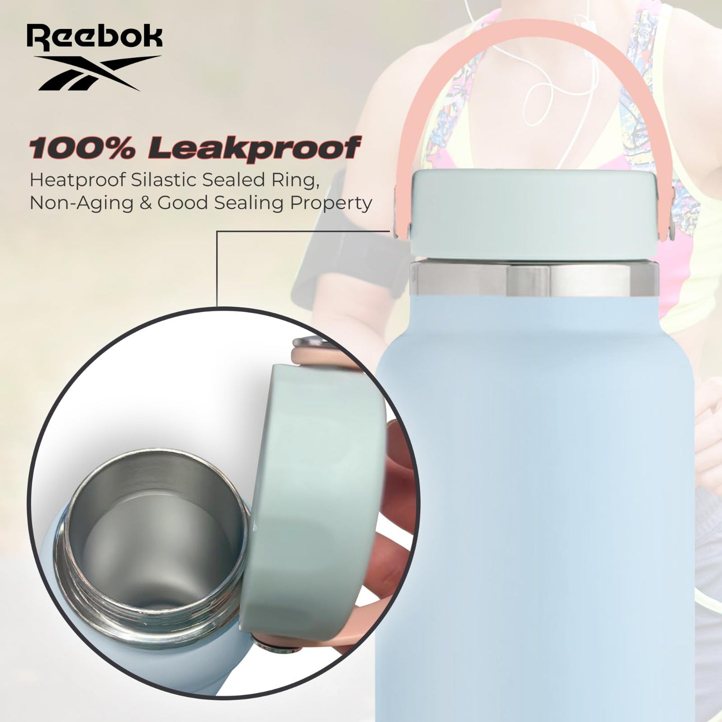 Reebok Stainless Steel Wide Mouth Water Bottle With Flex Cap For Outdoor - 32 oz - Double Wall Vacuum Insulated Sports Water Bottle With Silicone