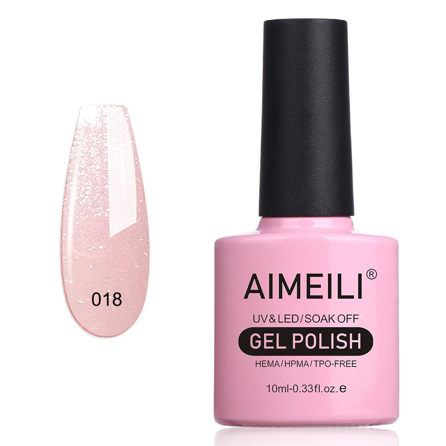 AIMEILI Soak Off U V LED Gel Nail Polish, Hema Free, Cruelty Free, Vegan Nail Art - Sparkle Grapefruit (018) 10ml