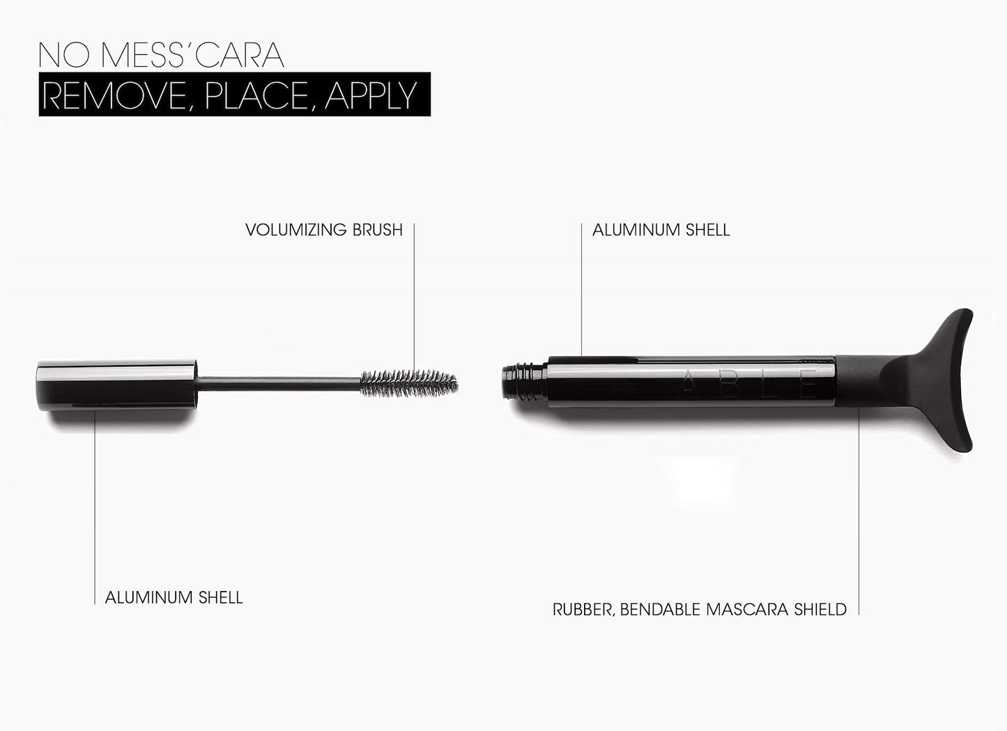 ABLE Cosmetics No Mess'Cara, Smudge Proof, Volumizing & Buildable Mascara, Black