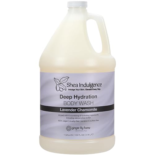 Ginger Lily Farms Botanicals Shea Indulgence Deep Hydration Body Wash, 100% Vegan & Cruelty-Free, Lavender Chamomile Scent, 1 Gallon (128 fl oz)