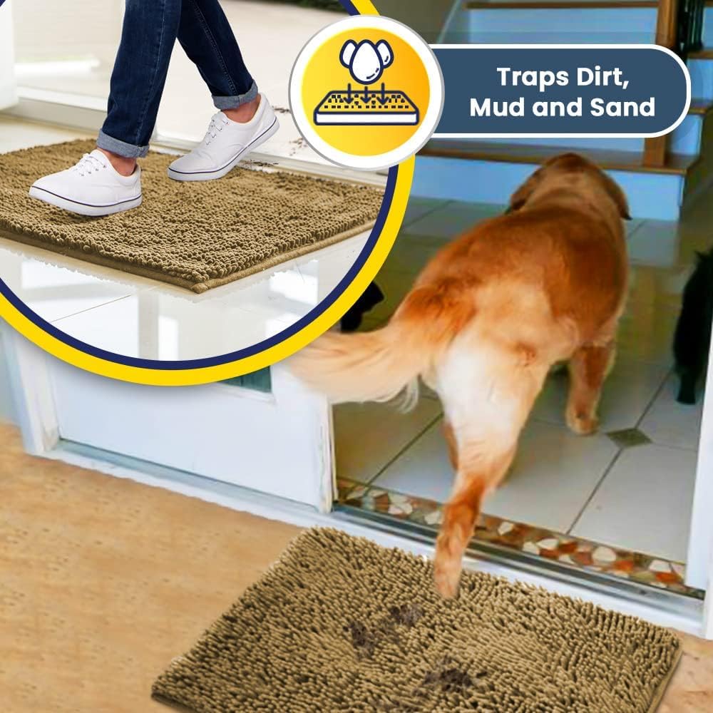Muddy Mat® 4-Piece Beige Medium 30"X19" AS-SEEN-ON-TV Highly Absorbent Microfiber Door Mat, Bath Mat and Pet Rug, Non slip Thick Washable, Soft…