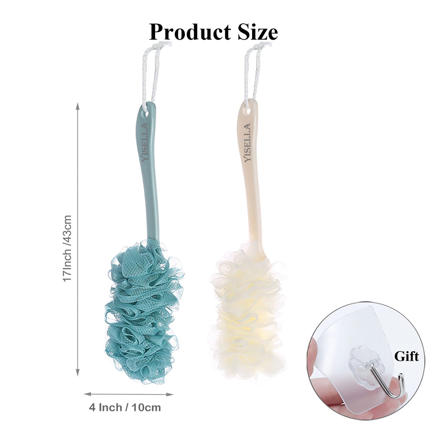 Back Brush Long Handle for Shower Sponges for Women,Back Shower Scrubber Loofah On A Stick Lufa with Long Handle