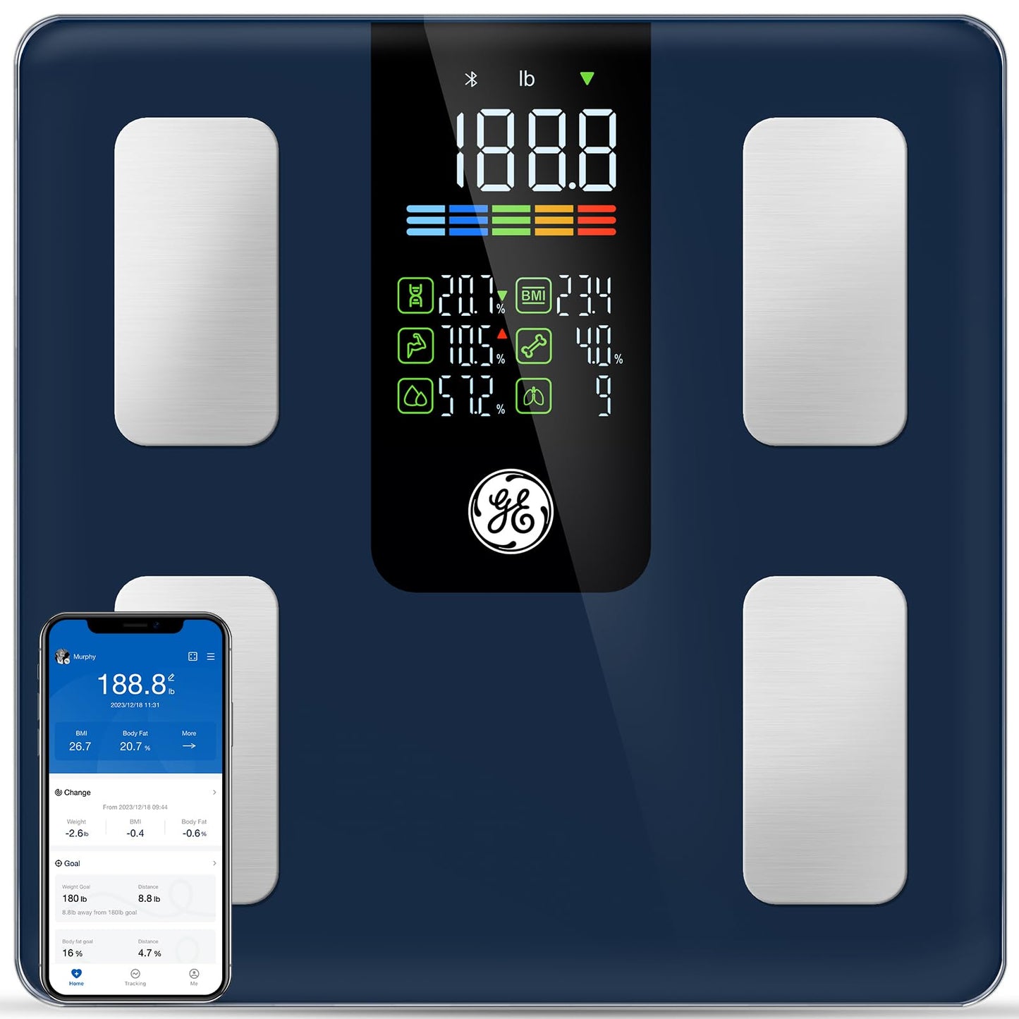 GE Smart Scale for Body Weight, BMI, Fat, Muscle Mass, Digital Bathroom Scales 500lbs Bluetooth 11.8" Large Platform Weighing Machine Health Monitor…
