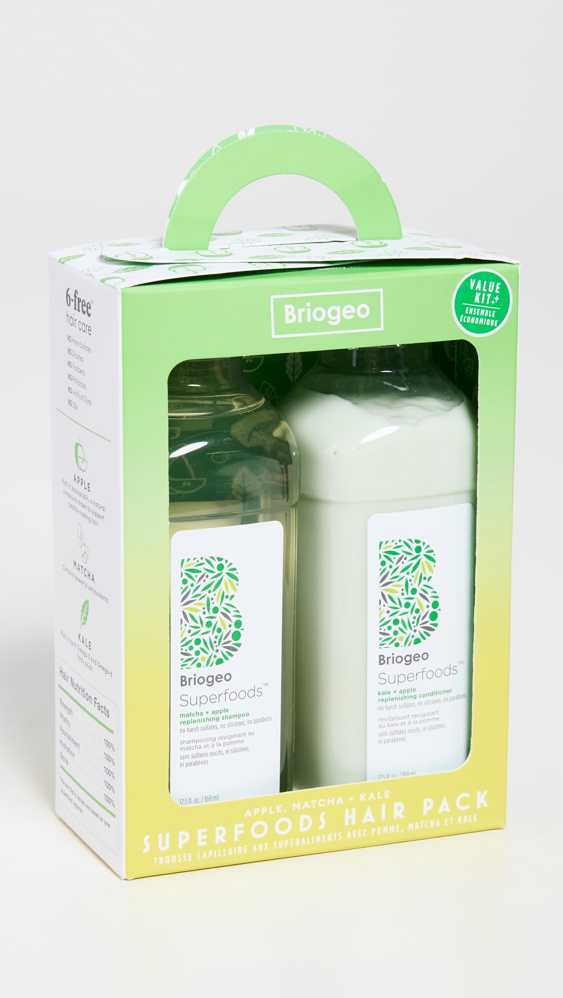 Briogeo Superfoods Matcha, Apple + Kale Hair Pack for All Hair Types | Antioxidant-Rich Shampoo & Conditioner Duo | Hydrating & Shine-Enhancing |