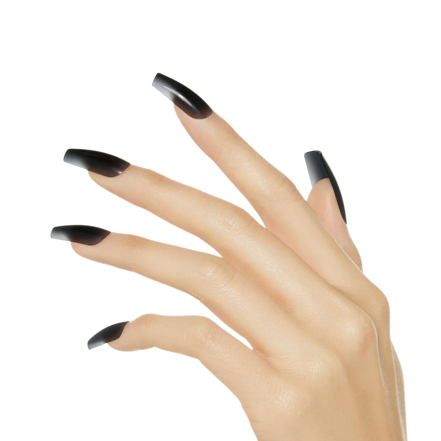 KISS Gel Fantasy Press On Nails, Nail glue included, 'Jelly Gelée', Black, Long Size, Square Shape, Includes 28 Nails, 2g glue, 1 Manicure Stick, 1