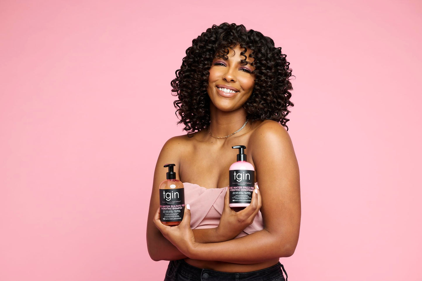 tgin Rose Water Shampoo + Conditioner Duo for Curly, Coily and Wavy Hair, Sulfate Free, with Rose Water, Acai Berries, Nourishes and Detangles Dry