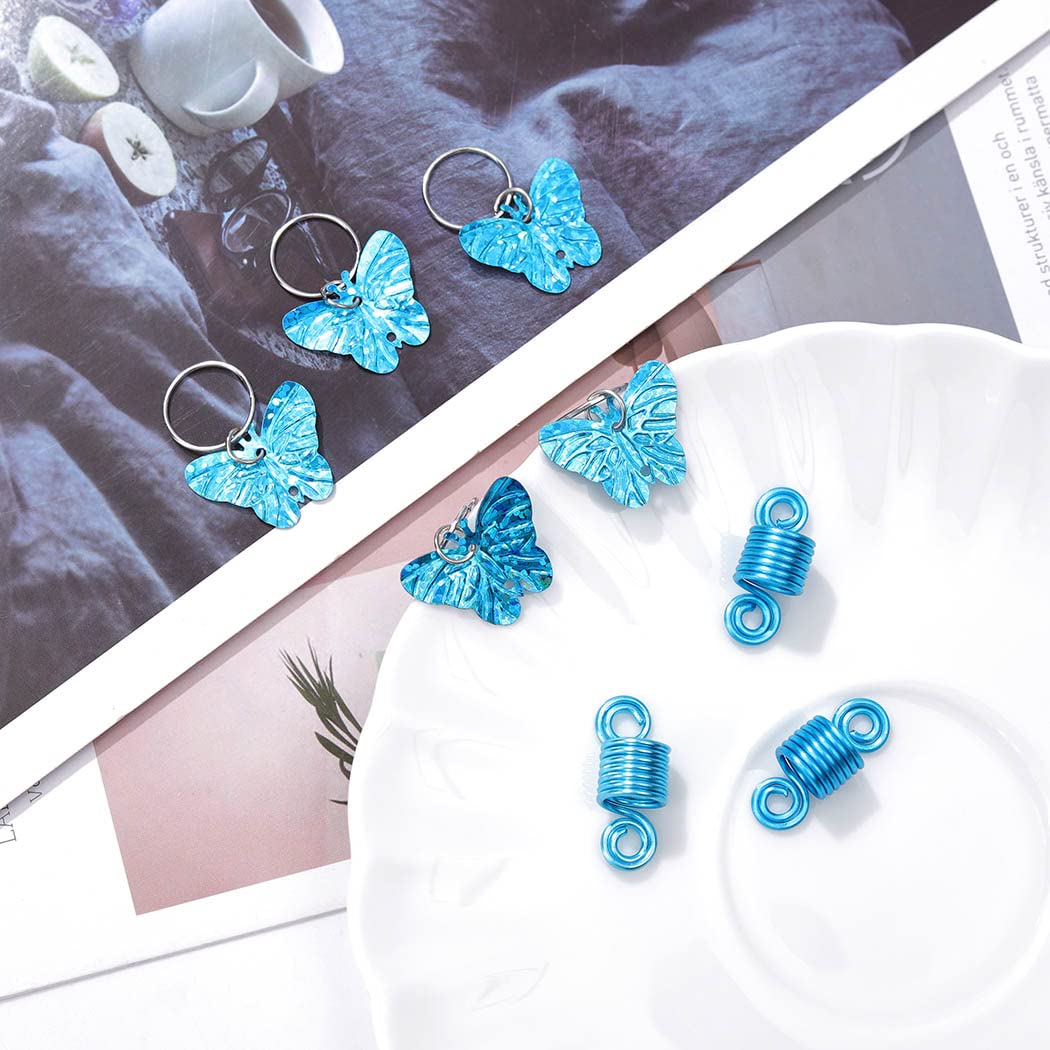Formery Butterfly Braid Charms Blue Butterflies Loc Hair Jewelry Spiral African Dreadlock Accessories for Women (20PCS)