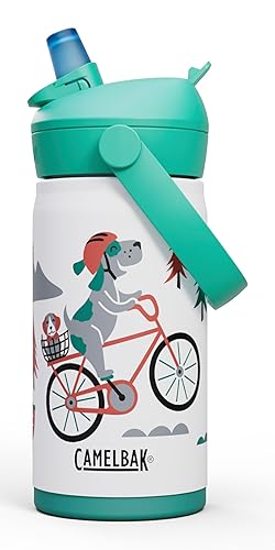 CamelBak Thrive Flip Straw Kids Bite Valve Stainless Steel Water Bottle Biking Dogs, 12oz