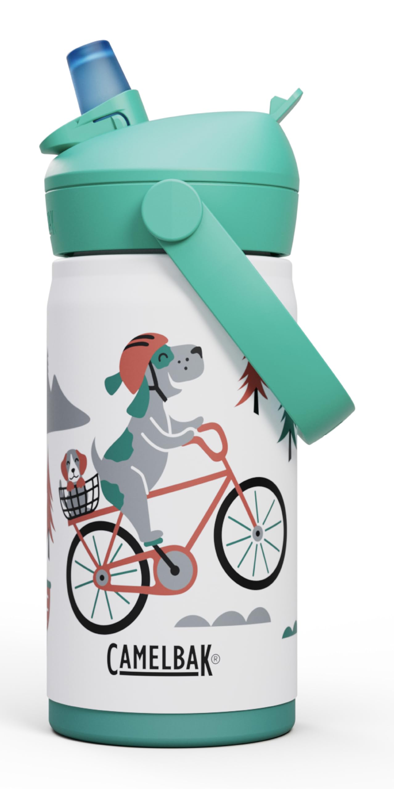 CamelBak Thrive Flip Straw Kids Bite Valve Stainless Steel Water Bottle Biking Dogs, 12oz