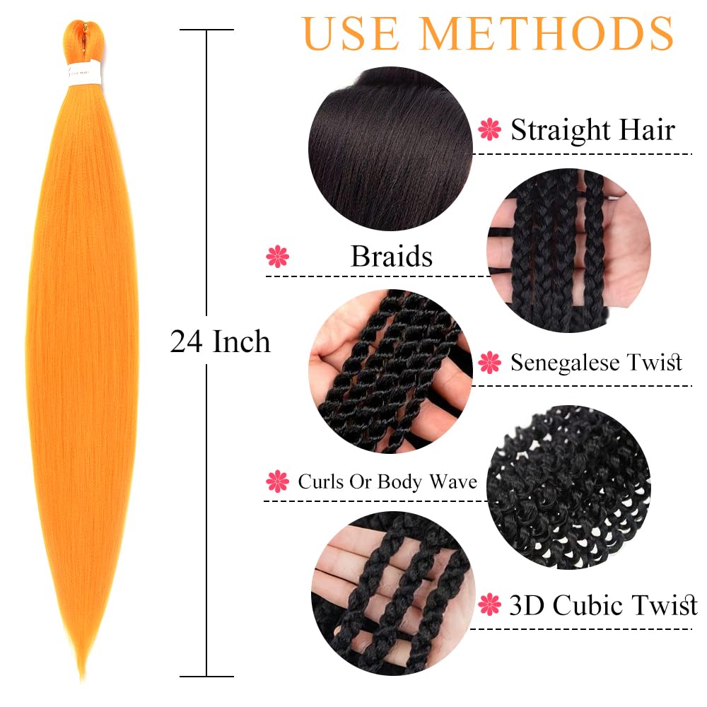 Braiding Hair Pre Stretched 24 inch 3 Packs Professional Yaki Synthetic Hot Water Easy To Install Hair for Braiding (Orange#) Beauty and Personal Care Ubeleco