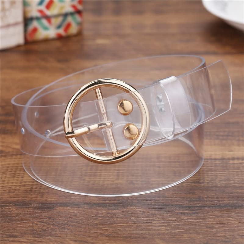 YADIRF Trendy Chic Transparent Women Buckle Belt Wide Waist Waistband Clear For Women Girls (Round Gold)