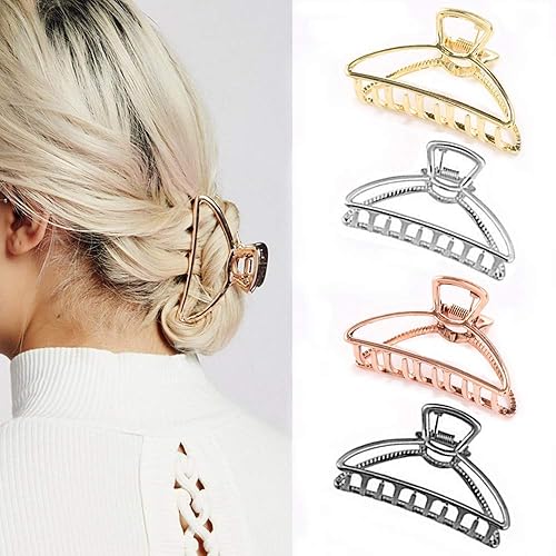 Kiddale 4 Pieces Large Metal Hair Claw Clips, Hollow Non-slip Hair Catch Jaw Clamp for Women Girls Hair Barrette for Fixing Hair