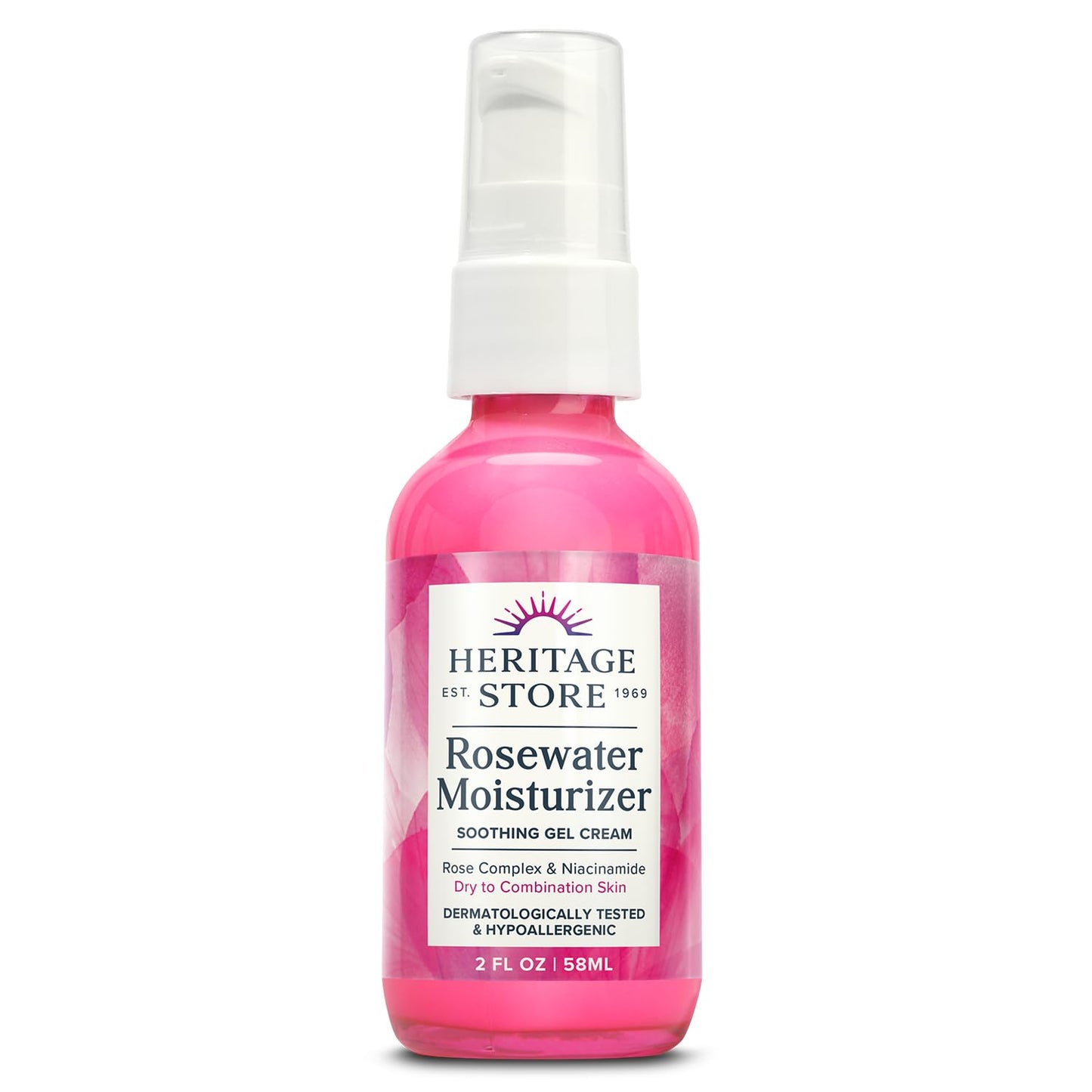 HERITAGE STORE Rosewater Face Moisturizer - Soothing Gel Moisturizer with Rose Complex, Niacinamide and Hyaluronic Acid - Dry to Combination Skin Care
