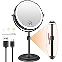Benbilry Lighted Makeup Mirror with 10X Magnification & 3 Color Lights, Adjustable Brightness & Height, 7 Inch 360° Swivel Rechargeable LED Magnifying