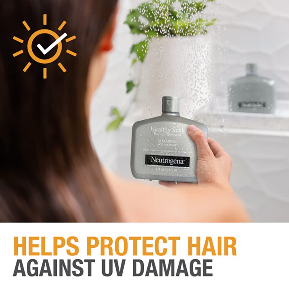 Neutrogena Healthy Scalp Rapid Renewal Shampoo with Pea Protein, UV Damage Protection for Strong, Healthy Hair, Fragrance Free, White, 12 fl oz