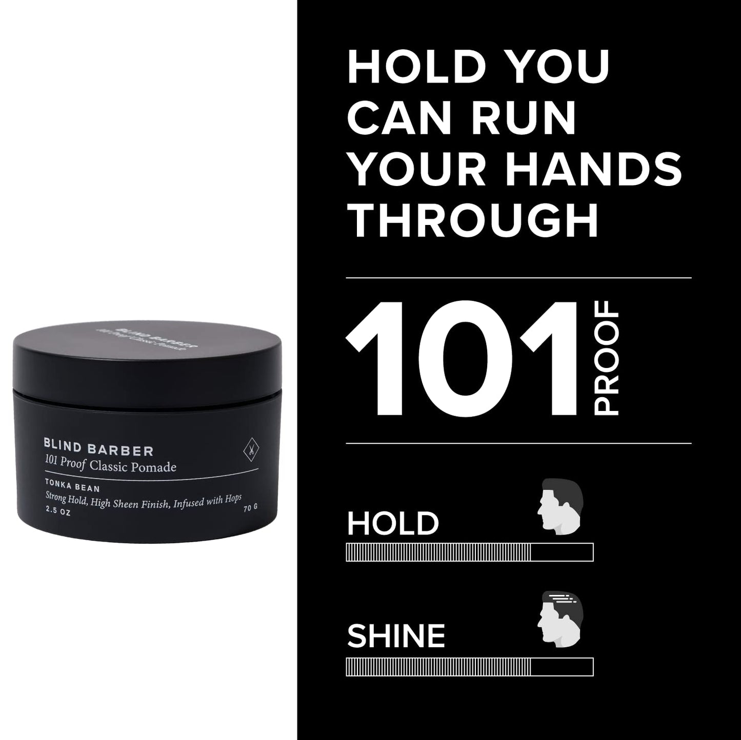 Blind Barber 101 Proof Classic Hair Pomade for Men - Water Based Pomade with Hops & Tonka Bean - Strong Hold & High Shine Finish - Paraben