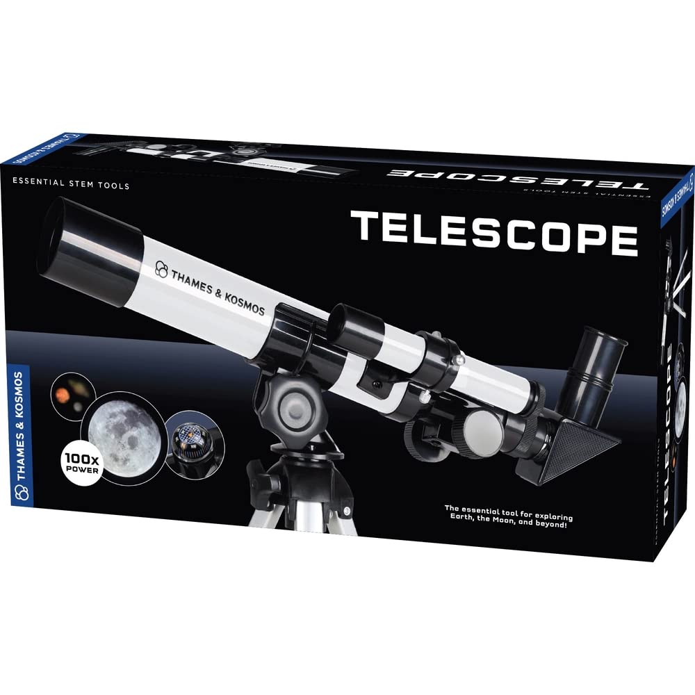 Thames & Kosmos Telescope – Kids Refractor with 100x Magnification & Built-In Compass, STEM Science Tool for Astronomical & Terrestrial Viewing