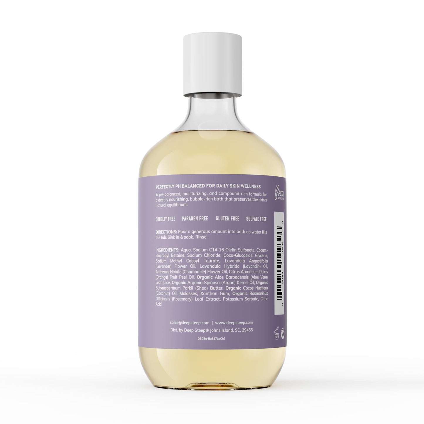 Deep Steep Lavender Chamomile Bubble Bath for Women, Hypoallergenic, Clinically Tested, Clean Formula for Sensitive Skin, Sulfate-Free, 17 fl oz