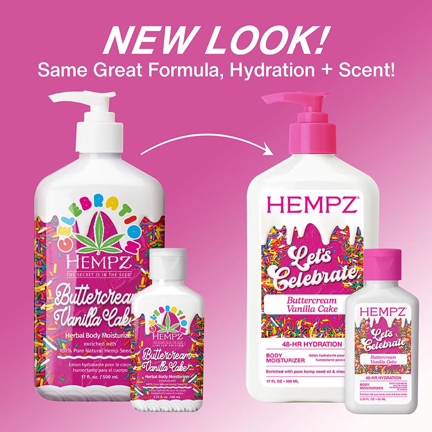 Hempz Body Lotion - Buttercream Vanilla Cake Celebration - Limited Edition Daily Moisturizing Cream, Shea Butter, Aloe - Skin Care Products, Hemp Seed