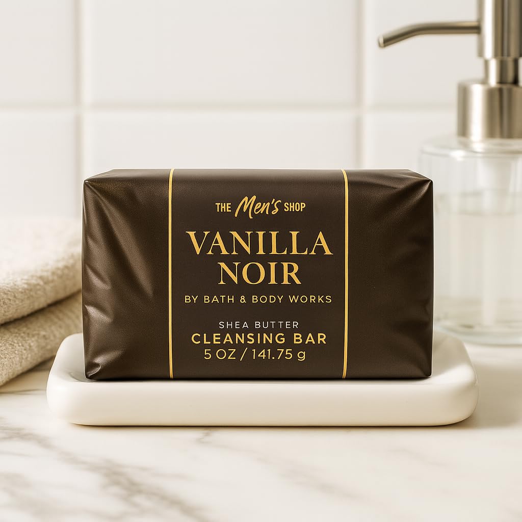Bath & Body Works Vanilla Noir Shea Butter Cleansing Bar - 3 Pack - Vanilla Bean, Amber & Sandalwood Scent - 5 oz Each
