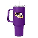 Logo Brands NCAA LSU Tigers 40 oz Tumbler with Handle -Powder Coated-Stainless Steel with Straw- Leak-Resistant, Keeps Drinks Hot/Cold - Everyday Use