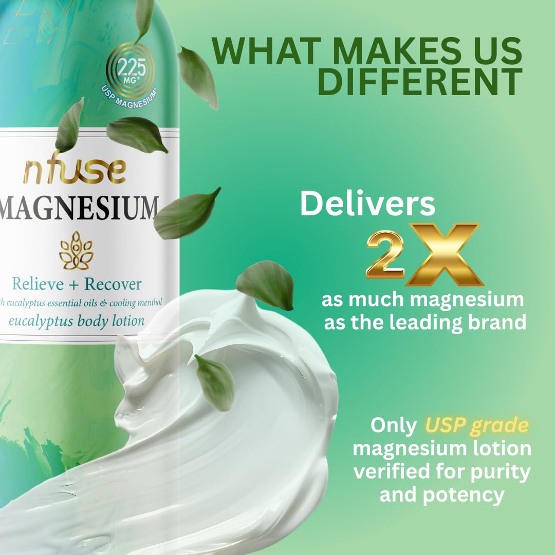 nfuse Magnesium Lotion - 225 mg USP Magnesium Chloride, Eucalyptus & Cooling Menthol, Fast Absorbing, Full-Body Muscle Recovery & Tension Relief