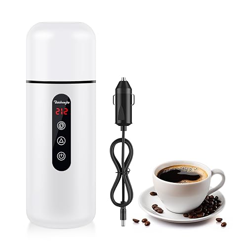 Car Electric Kettle,Portable Travel Kettle,12V/24V Car Coffee Warmer,420ML Hot Water Heater with Built-in Magnetic Induction Stirring,Small Mini Hot…
