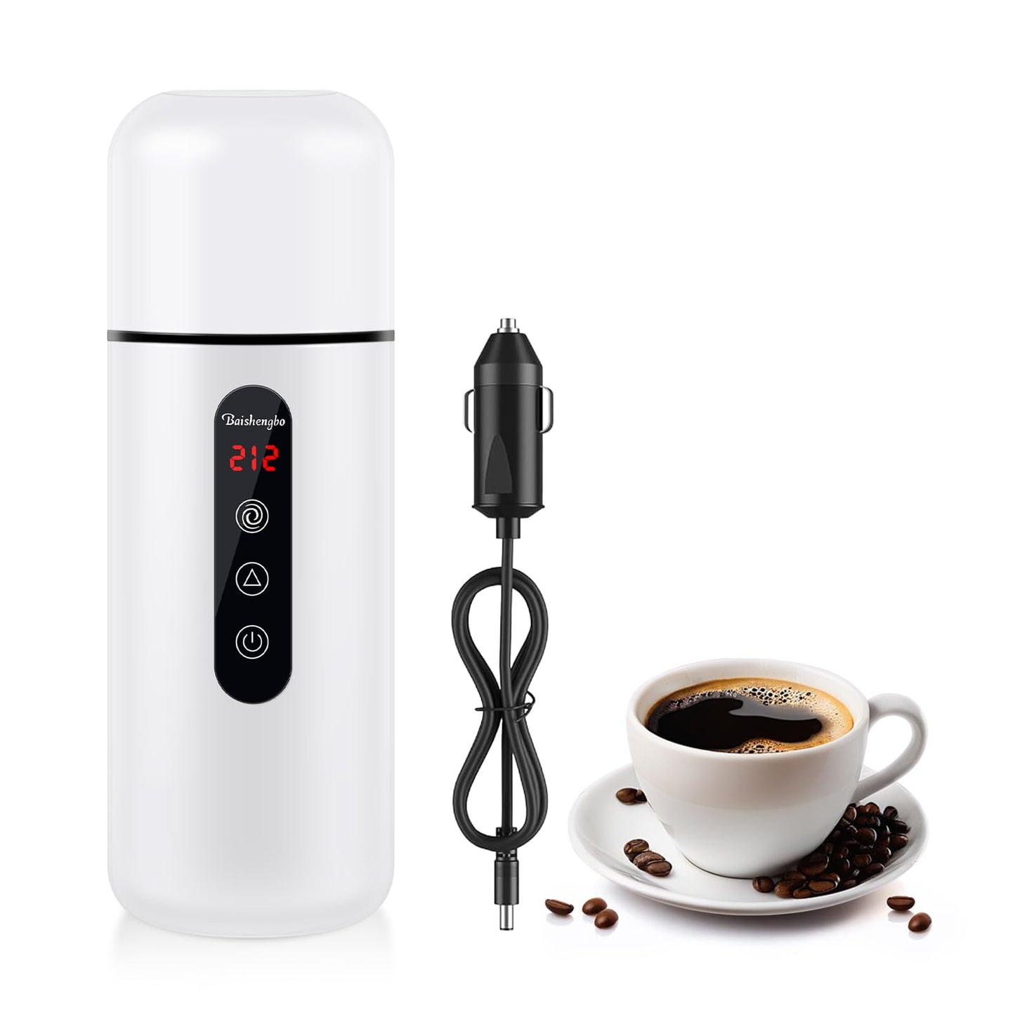 Car Electric Kettle,Portable Travel Kettle,12V/24V Car Coffee Warmer,420ML Hot Water Heater with Built-in Magnetic Induction Stirring,Small Mini Hot…