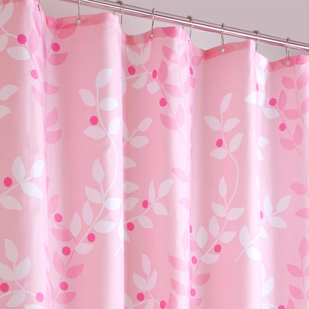 BAIHT HOME Pink Leaves Decor Soft Fabric Shower Curtain Water-Repellent Eco-Friendly Cute Polyester Fabric Bath Curtains, 72" X 72"