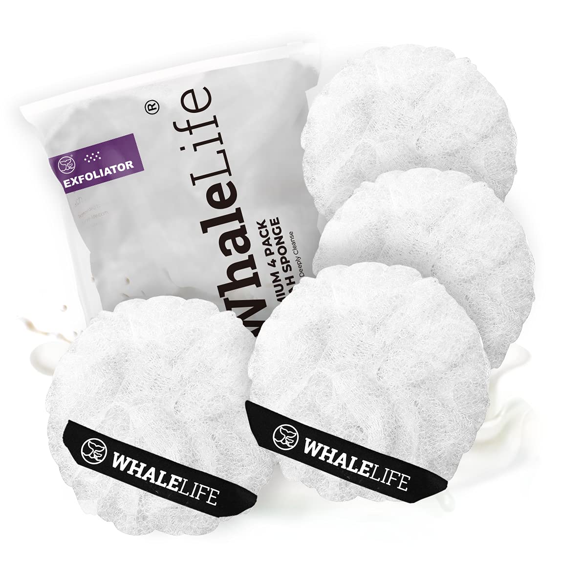 Loofah Sponge Bath Sponge for Women Men 4 Pack (White Rough Surface)