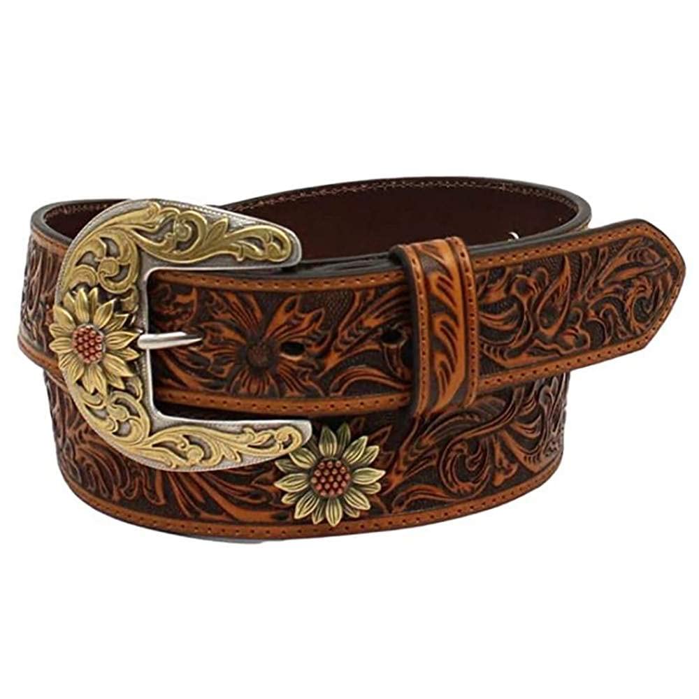 ARIAT Women's Floral Tooled Sunflower Concho Belt, Brown, Large