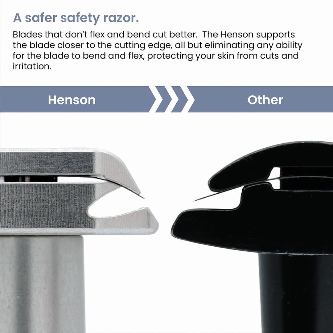 Henson Shaving Razor - Steel Blue Double Edge Safety Razor with 5 Spare Blades - 30° Angled Precision With Superior Blade Rigidity- Reusable Single Beauty and Personal Care Henson Shaving